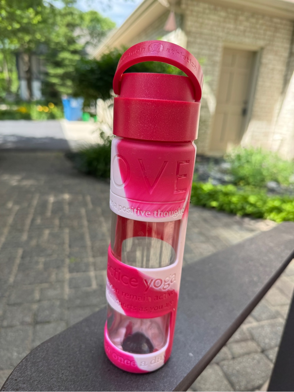 Lululemon LOVE Pink Ombre Glass Water Bottle